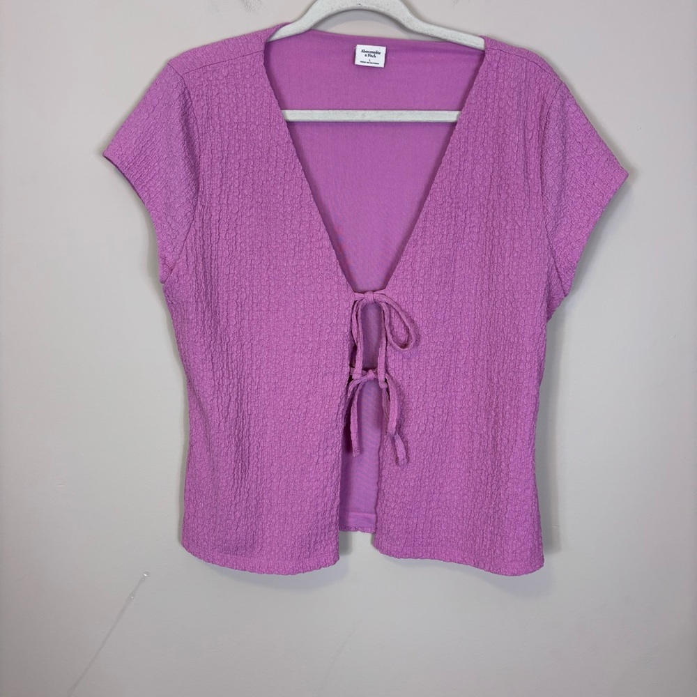 Abercrombie & Fitch Pink V Neck Tie-Front Short Sleeve Top Large